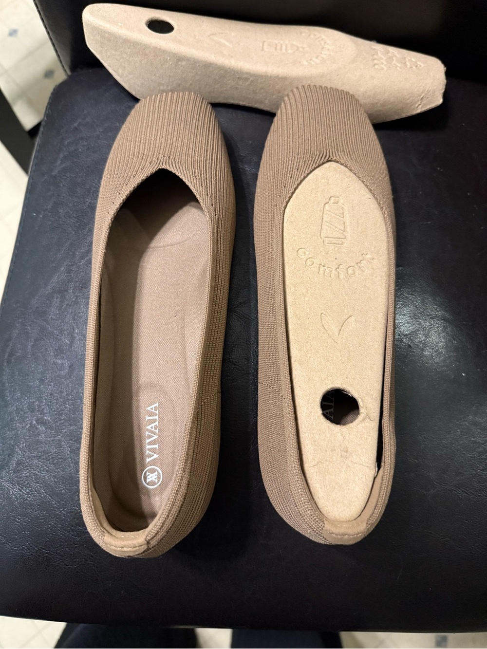 VIVAIA Women's Ribbed Ballet Flats in Taupe